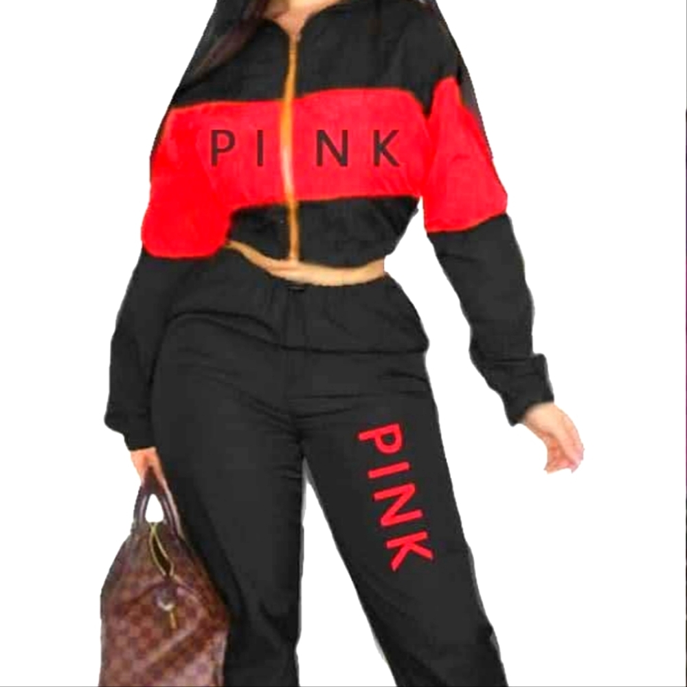 *Pink* Track Jogger Set NWT Black and Red! Drawstring pants